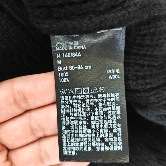 UNIQLO +J X JIL SANDER Sweater 100% Wool Mock Neck Cable Knit Black Womens Med - Picture 11 of 16